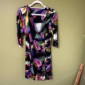 Soft Surroundings Floral Print Wrap‎ Dress 3/4 Sleeve Jersey Stretch Sz M